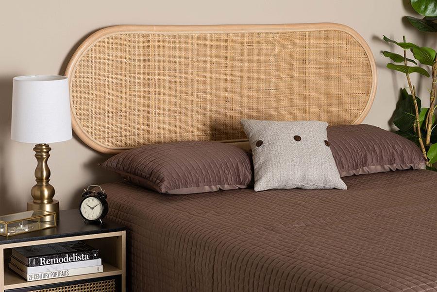 Reegan Modern Bohemian Natural Brown Rattan Queen Size Standalone Headboard FredCo