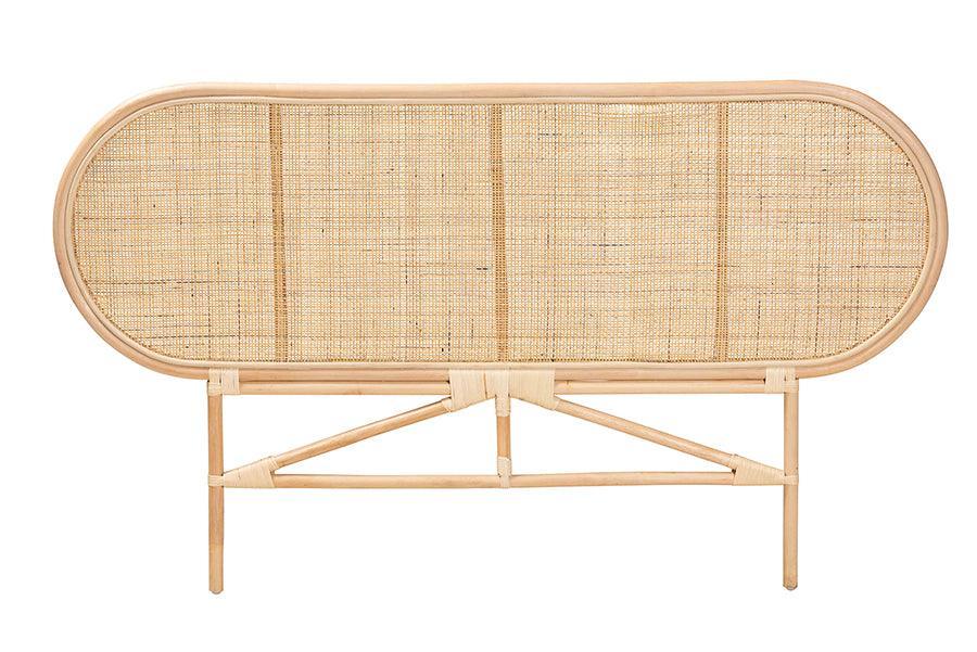 Reegan Modern Bohemian Natural Brown Rattan Queen Size Standalone Headboard FredCo