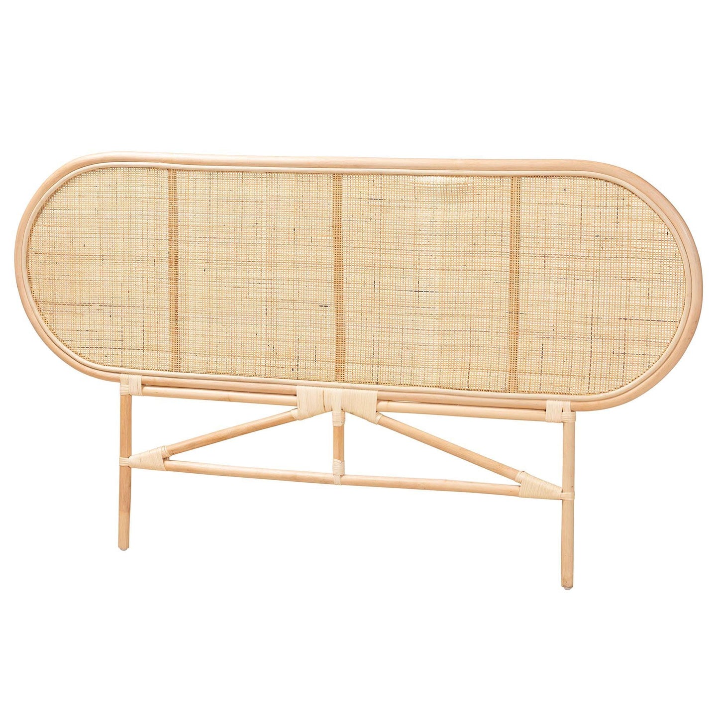 Reegan Modern Bohemian Natural Brown Rattan Queen Size Standalone Headboard FredCo