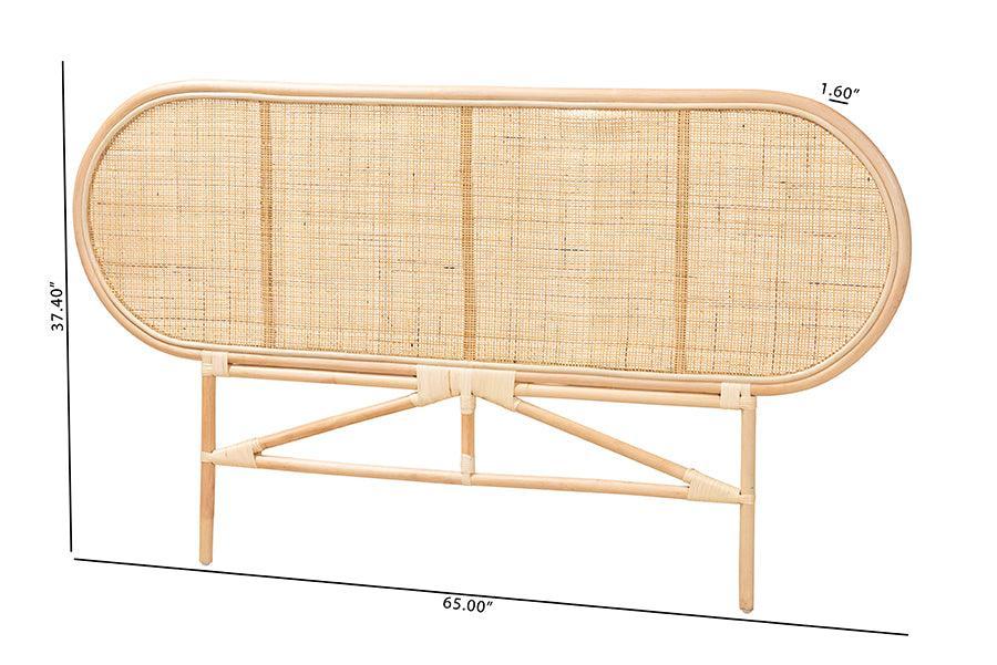 Reegan Modern Bohemian Natural Brown Rattan Queen Size Standalone Headboard FredCo