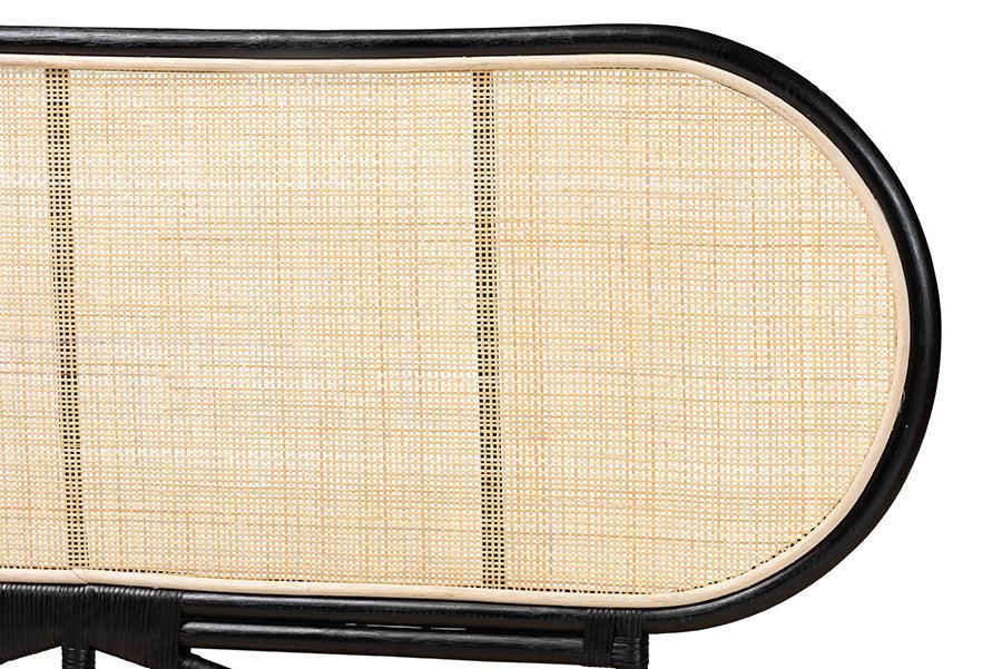 Reegan Modern Bohemian Two-Tone Black and Natural Brown Rattan Queen Size Standalone Headboard FredCo