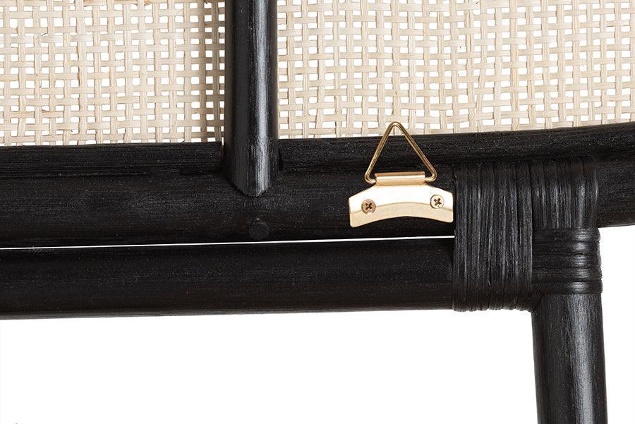 Reegan Modern Bohemian Two-Tone Black and Natural Brown Rattan Queen Size Standalone Headboard FredCo