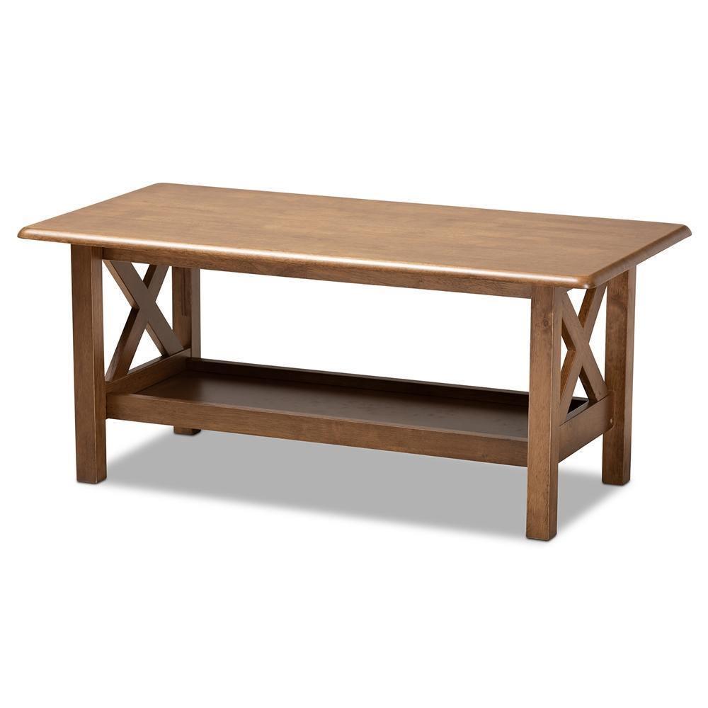 Reese Traditional Transitional Walnut Brown Finished Rectangular Wood Coffee Table FredCo