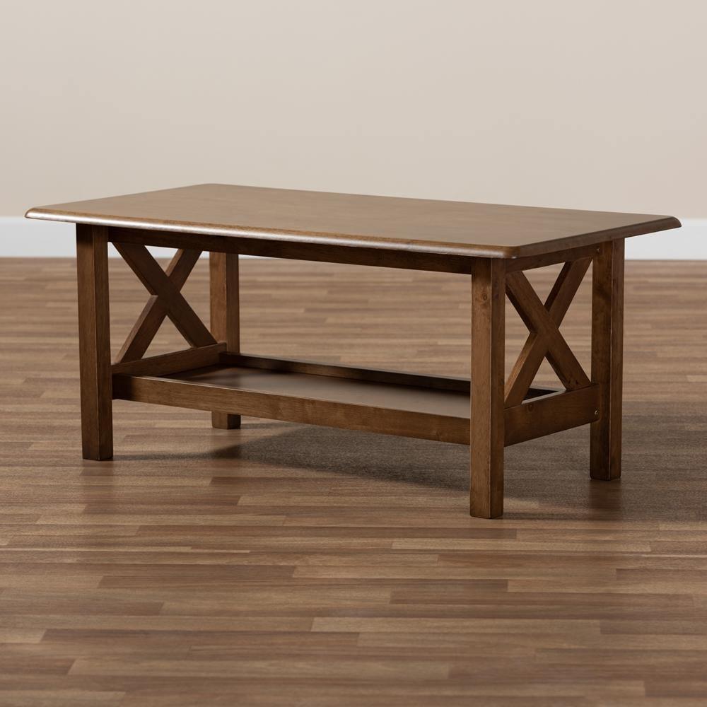 Reese Traditional Transitional Walnut Brown Finished Rectangular Wood Coffee Table FredCo