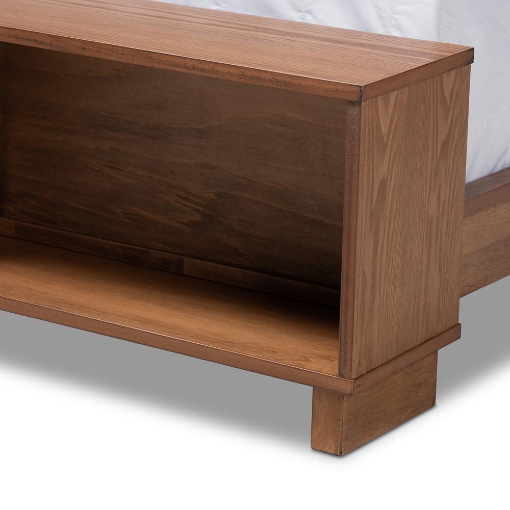 Regina Modern Rustic Ash Walnut Brown Finished Wood King Size Platform Storage Bed with Built-In Shelves FredCo