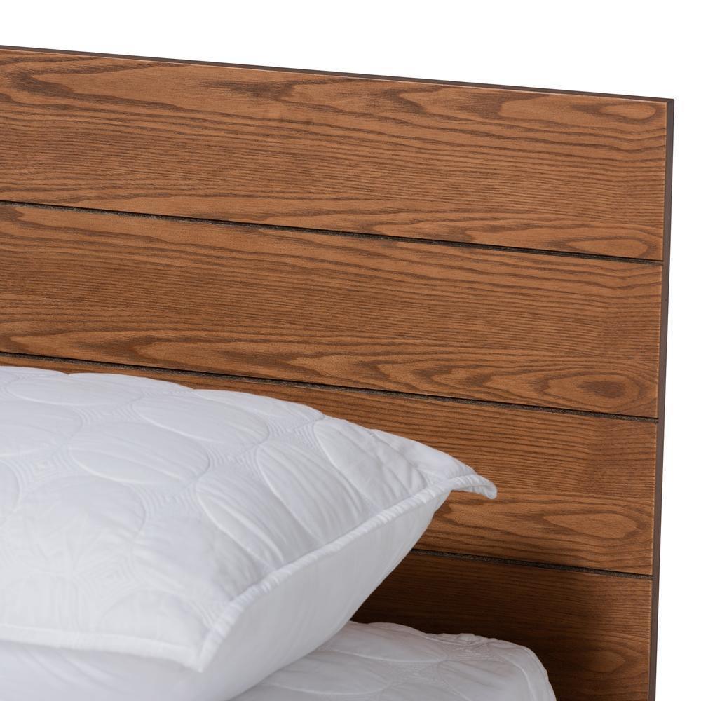 Regina Modern Rustic Ash Walnut Brown Finished Wood King Size Platform Storage Bed with Built-In Shelves FredCo