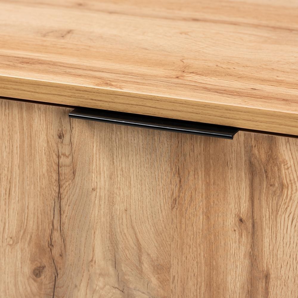 Reid Modern and Contemporary Industrial Oak Finished Wood and Black Metal 3-Drawer Sideboard Buffet FredCo