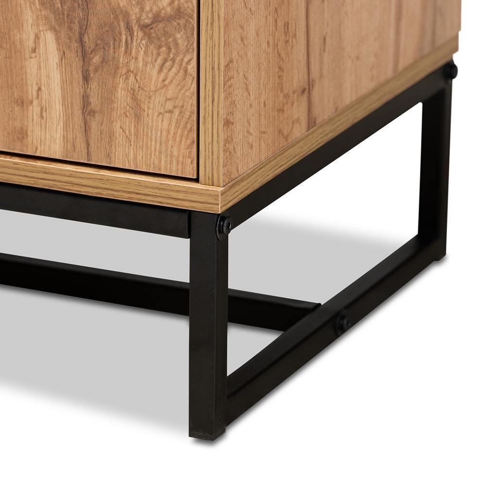 Reid Modern and Contemporary Industrial Oak Finished Wood and Black Metal 3-Drawer Sideboard Buffet FredCo