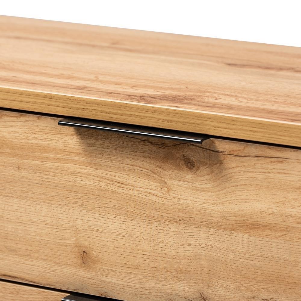 Reid Modern and Contemporary Industrial Oak Finished Wood and Black Metal 4-Drawer Dresser FredCo