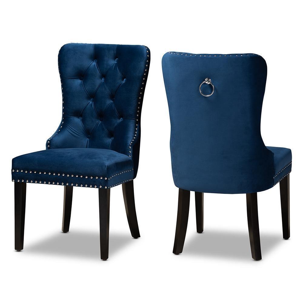 Remy Modern Transitional Navy Blue Velvet Fabric Upholstered Espresso Finished 2-Piece Wood Dining Chair Set FredCo
