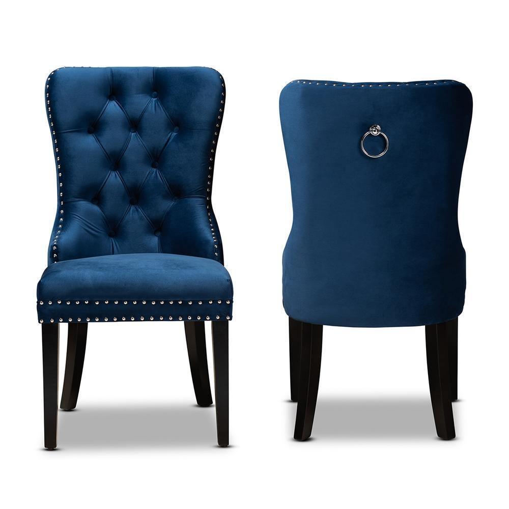 Remy Modern Transitional Navy Blue Velvet Fabric Upholstered Espresso Finished 2-Piece Wood Dining Chair Set FredCo