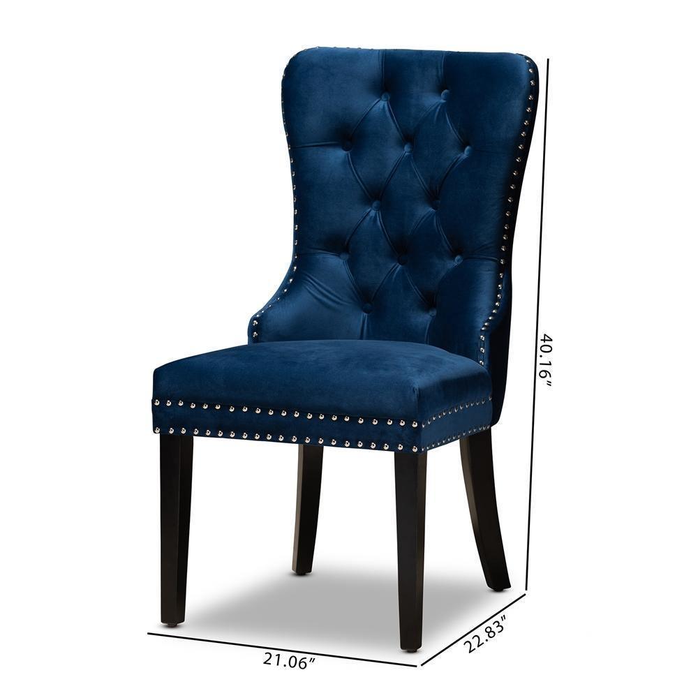 Remy Modern Transitional Navy Blue Velvet Fabric Upholstered Espresso Finished 2-Piece Wood Dining Chair Set FredCo