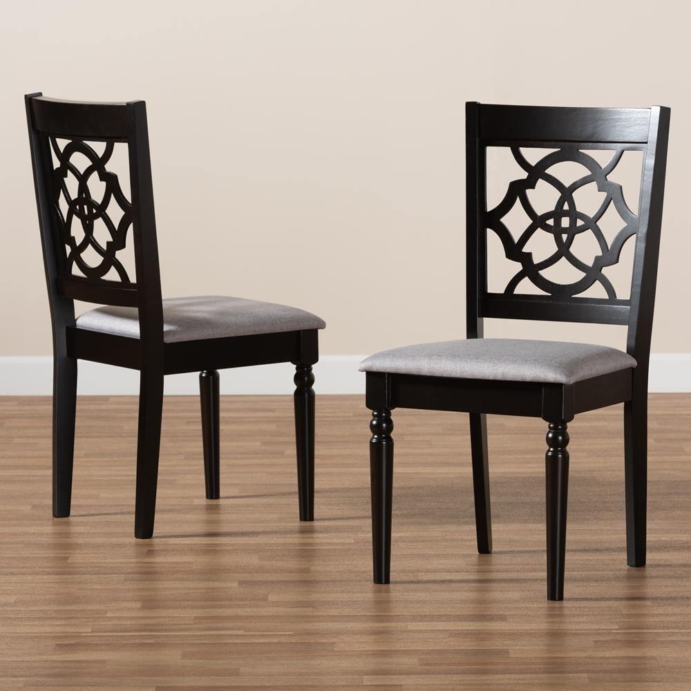 Renaud Modern and Contemporary Grey Fabric Upholstered and Dark Brown Finished Wood 2-Piece Dining Chair Set FredCo