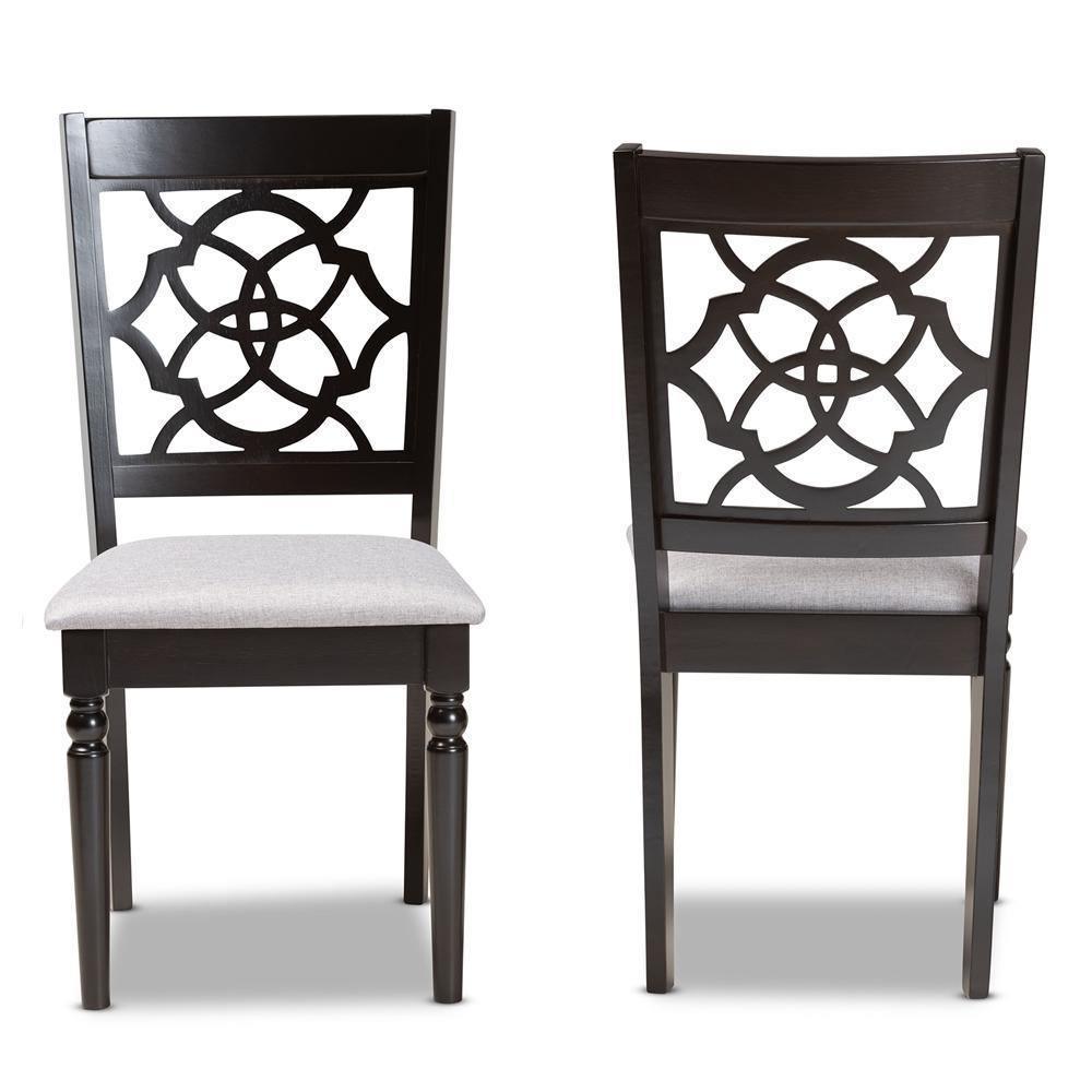 Renaud Modern and Contemporary Grey Fabric Upholstered and Dark Brown Finished Wood 2-Piece Dining Chair Set FredCo
