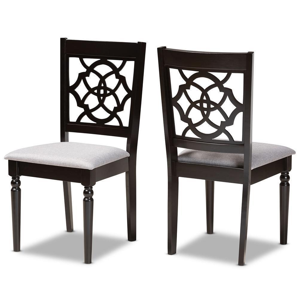 Renaud Modern and Contemporary Grey Fabric Upholstered and Dark Brown Finished Wood 2-Piece Dining Chair Set FredCo