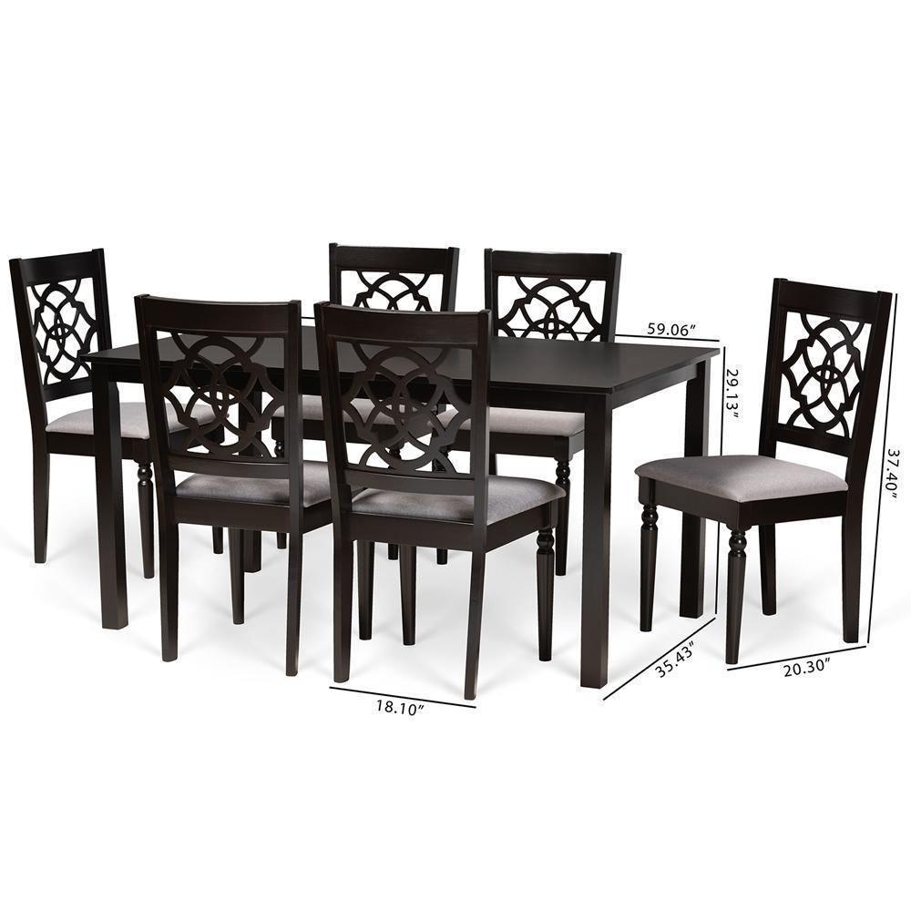 Renaud Modern and Contemporary Grey Fabric Upholstered and Dark Brown Finished Wood 7-Piece Dining Set FredCo