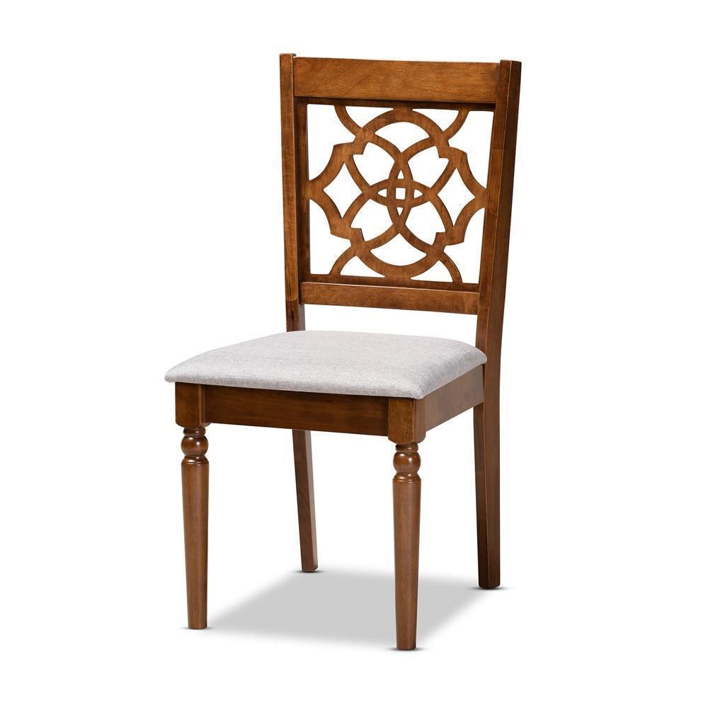 Renaud Modern and Contemporary Grey Fabric Upholstered and Walnut Brown Finished Wood 7-Piece Dining Set FredCo