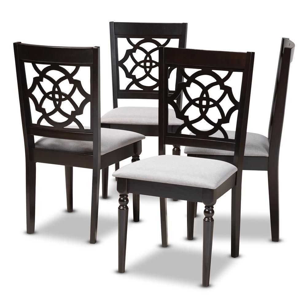 Renaud Modern and Contemporary Grey Fabric Upholstered Espresso Brown Finished Wood Dining Chair (Set of 4) FredCo