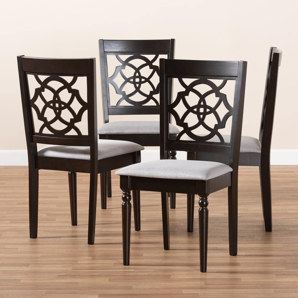 Renaud Modern and Contemporary Grey Fabric Upholstered Espresso Brown Finished Wood Dining Chair (Set of 4) FredCo