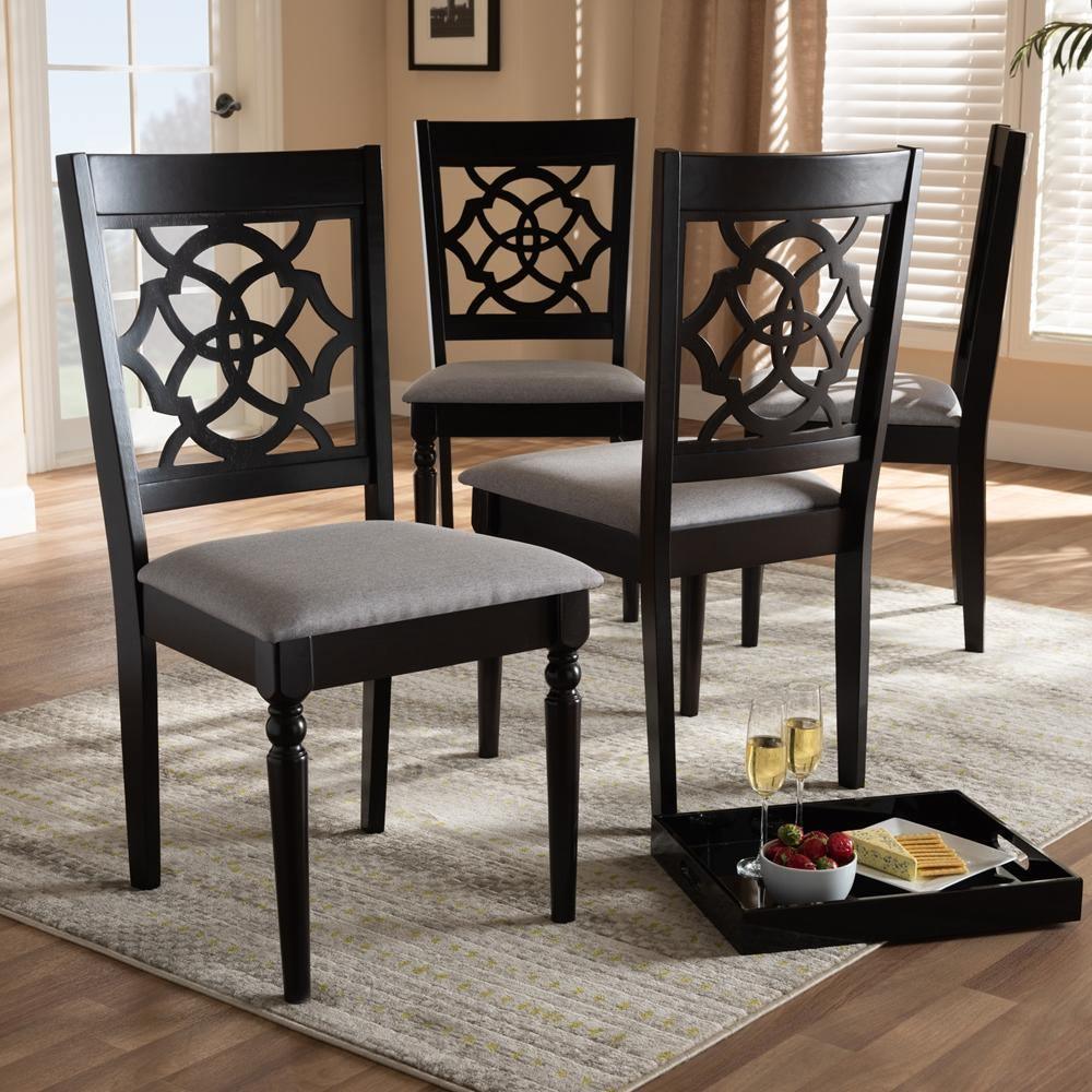 Renaud Modern and Contemporary Grey Fabric Upholstered Espresso Brown Finished Wood Dining Chair (Set of 4) FredCo