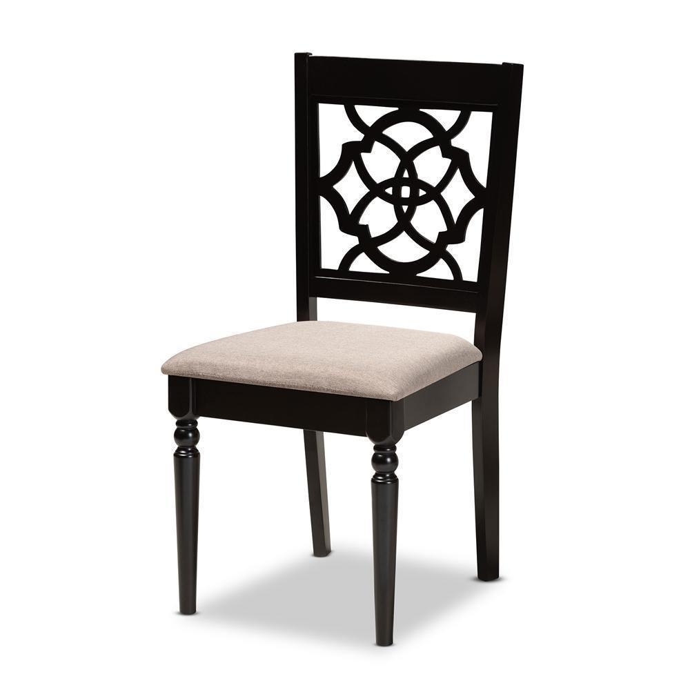 Renaud Modern and Contemporary Sand Fabric Upholstered and Dark Brown Finished Wood 7-Piece Dining Set FredCo