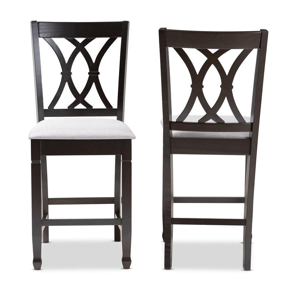Reneau Modern and Contemporary Gray Fabric Upholstered Espresso Brown Finished Wood Counter Height Pub Chair Set of 2 FredCo