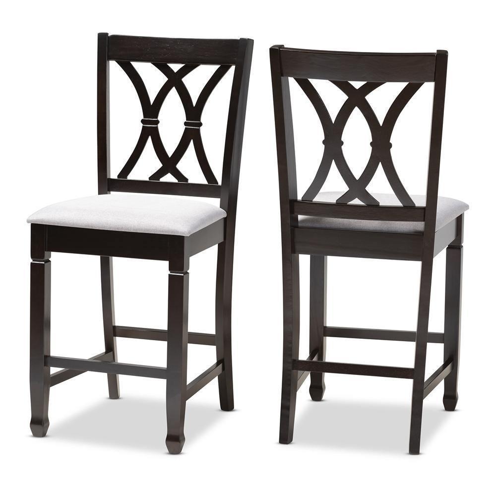 Reneau Modern and Contemporary Gray Fabric Upholstered Espresso Brown Finished Wood Counter Height Pub Chair Set of 2 FredCo