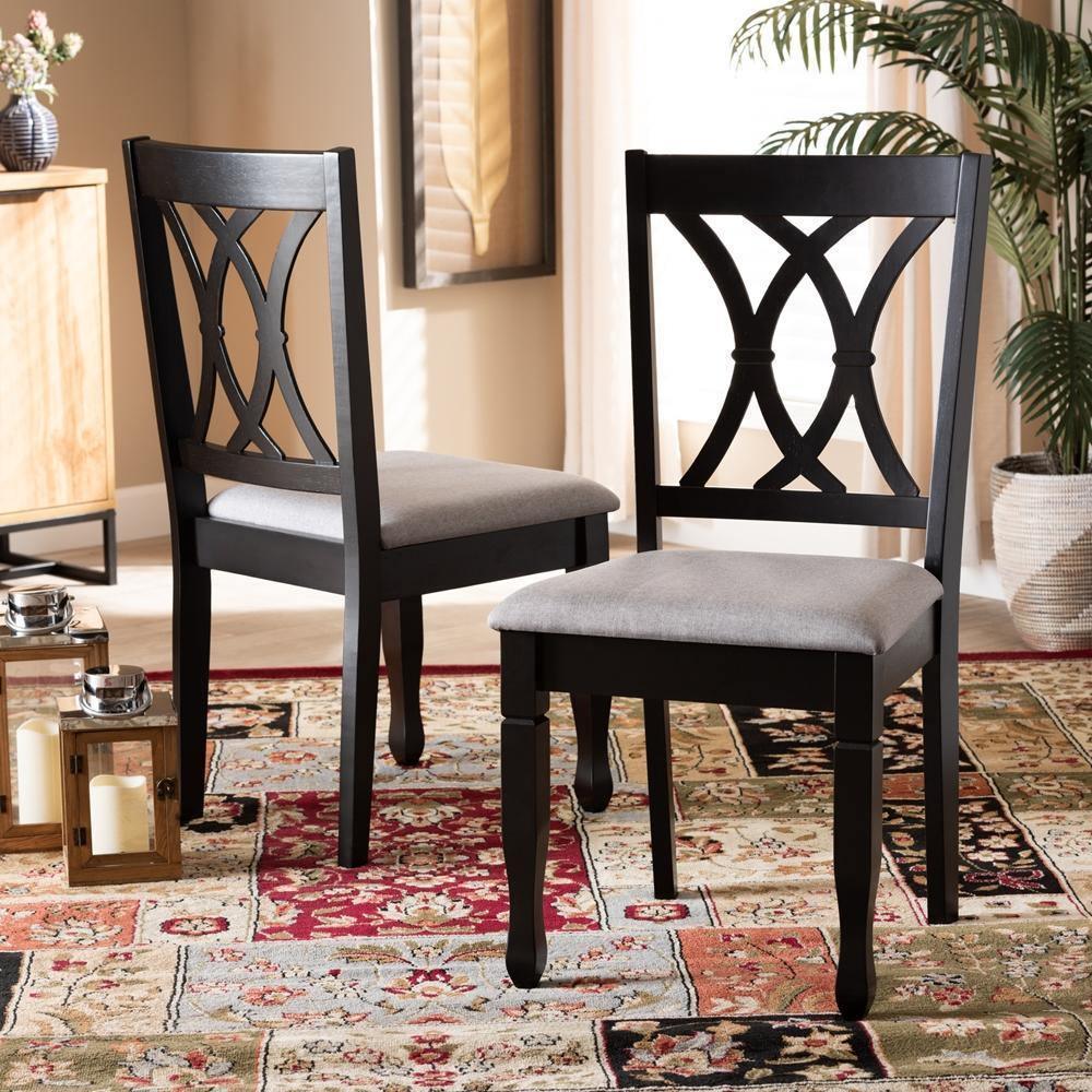 Reneau Modern and Contemporary Grey Fabric Upholstered Espresso Brown Finished Wood 2-Piece Dining Chair Set FredCo