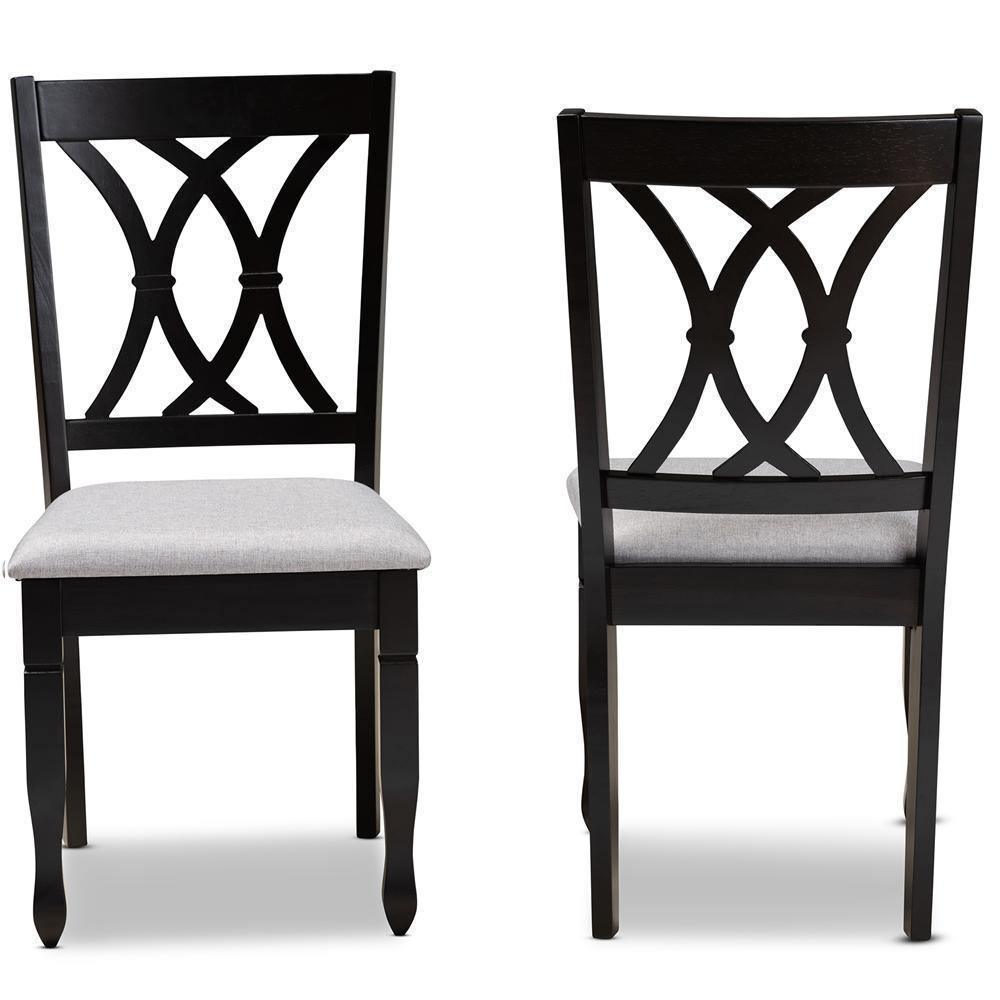 Reneau Modern and Contemporary Grey Fabric Upholstered Espresso Brown Finished Wood 2-Piece Dining Chair Set FredCo