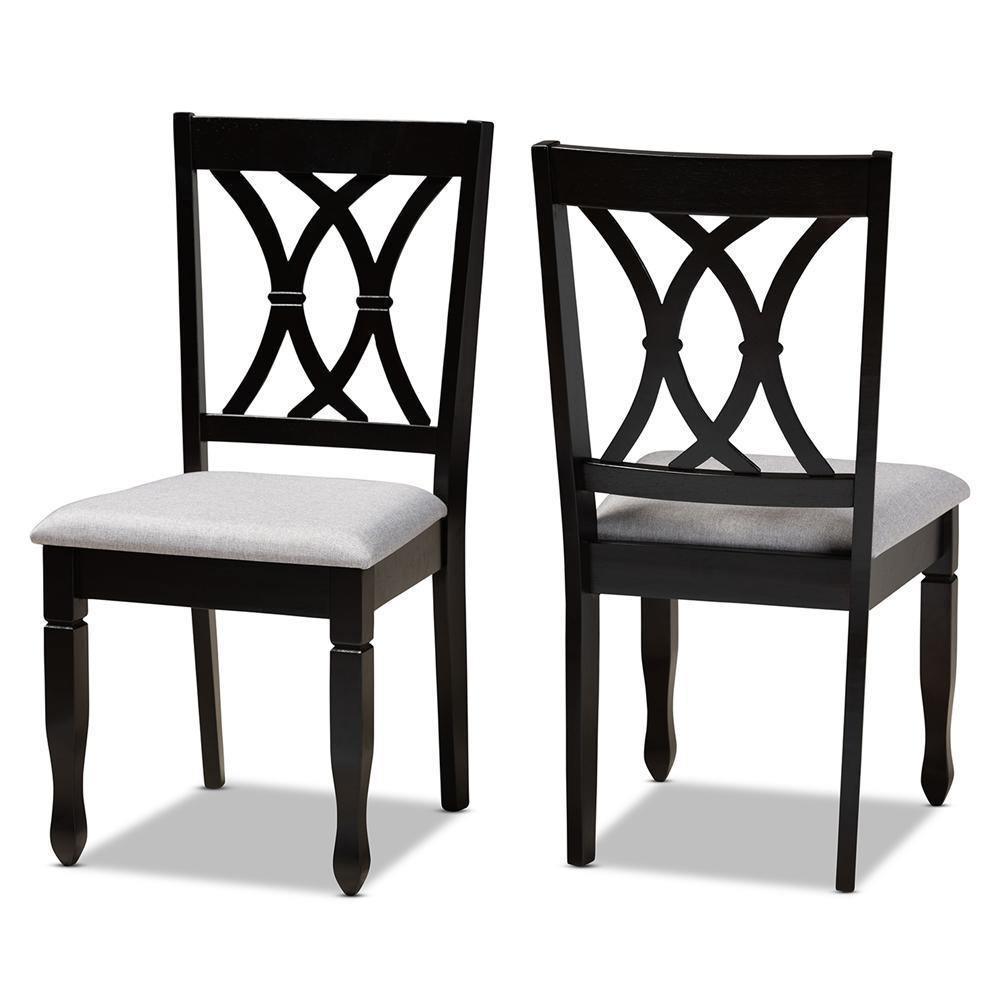Reneau Modern and Contemporary Grey Fabric Upholstered Espresso Brown Finished Wood 2-Piece Dining Chair Set FredCo