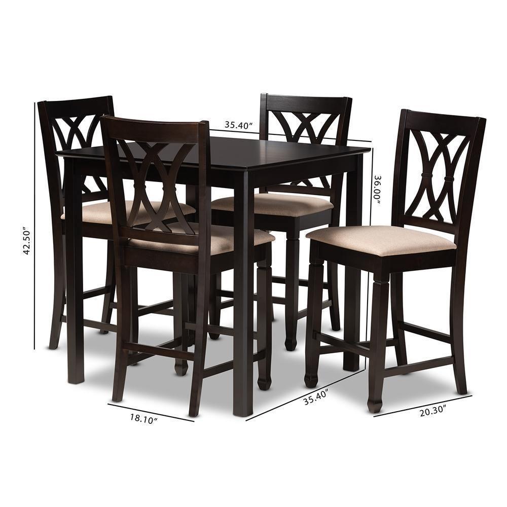 Reneau Modern and Contemporary Sand Fabric Upholstered Espresso Brown Finished 5-Piece Wood Pub Set FredCo