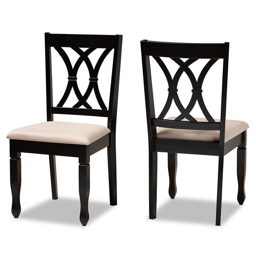Reneau Modern and Contemporary Sand Fabric Upholstered Espresso Brown Finished Wood 2-Piece Dining Chair Set FredCo