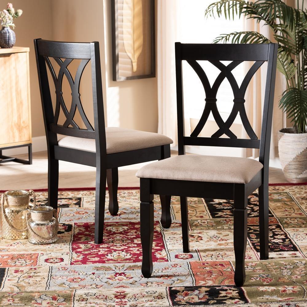 Reneau Modern and Contemporary Sand Fabric Upholstered Espresso Brown Finished Wood 2-Piece Dining Chair Set FredCo