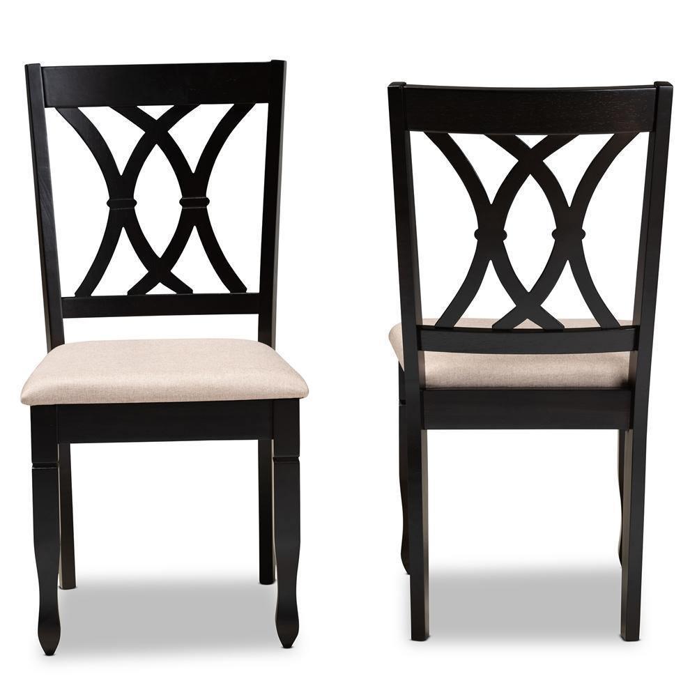 Reneau Modern and Contemporary Sand Fabric Upholstered Espresso Brown Finished Wood 2-Piece Dining Chair Set FredCo