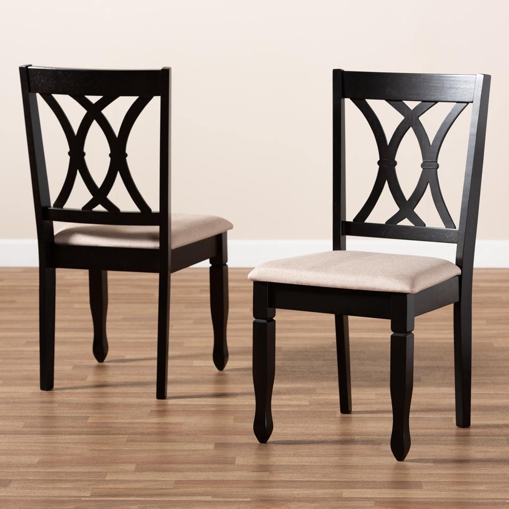Reneau Modern and Contemporary Sand Fabric Upholstered Espresso Brown Finished Wood 2-Piece Dining Chair Set FredCo