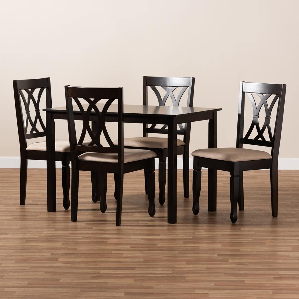 Reneau Modern and Contemporary Sand Fabric Upholstered Espresso Brown Finished Wood 5-Piece Dining Set FredCo