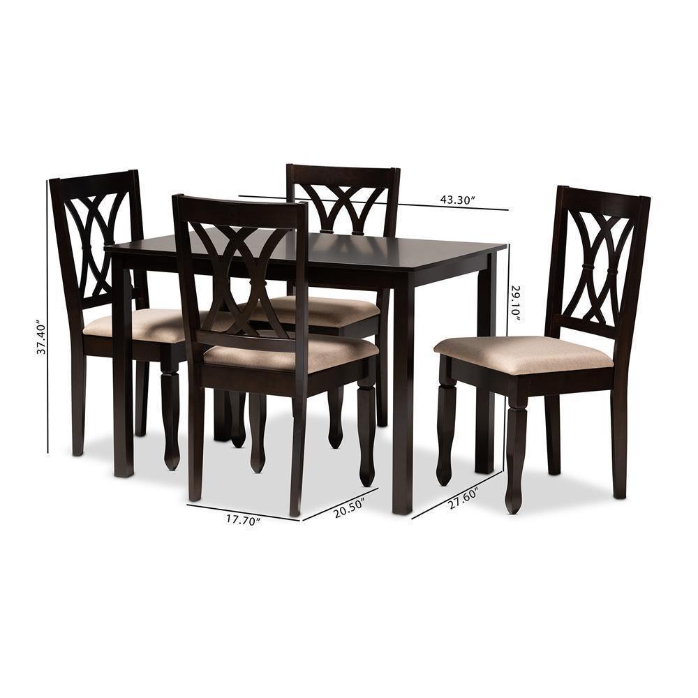 Reneau Modern and Contemporary Sand Fabric Upholstered Espresso Brown Finished Wood 5-Piece Dining Set FredCo