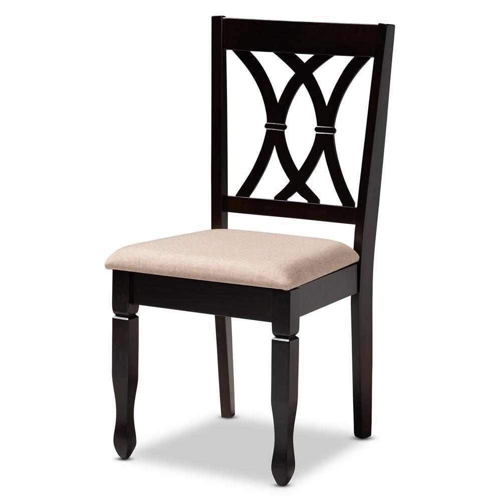 Reneau Modern and Contemporary Sand Fabric Upholstered Espresso Brown Finished Wood Dining Chair Set of 4 FredCo