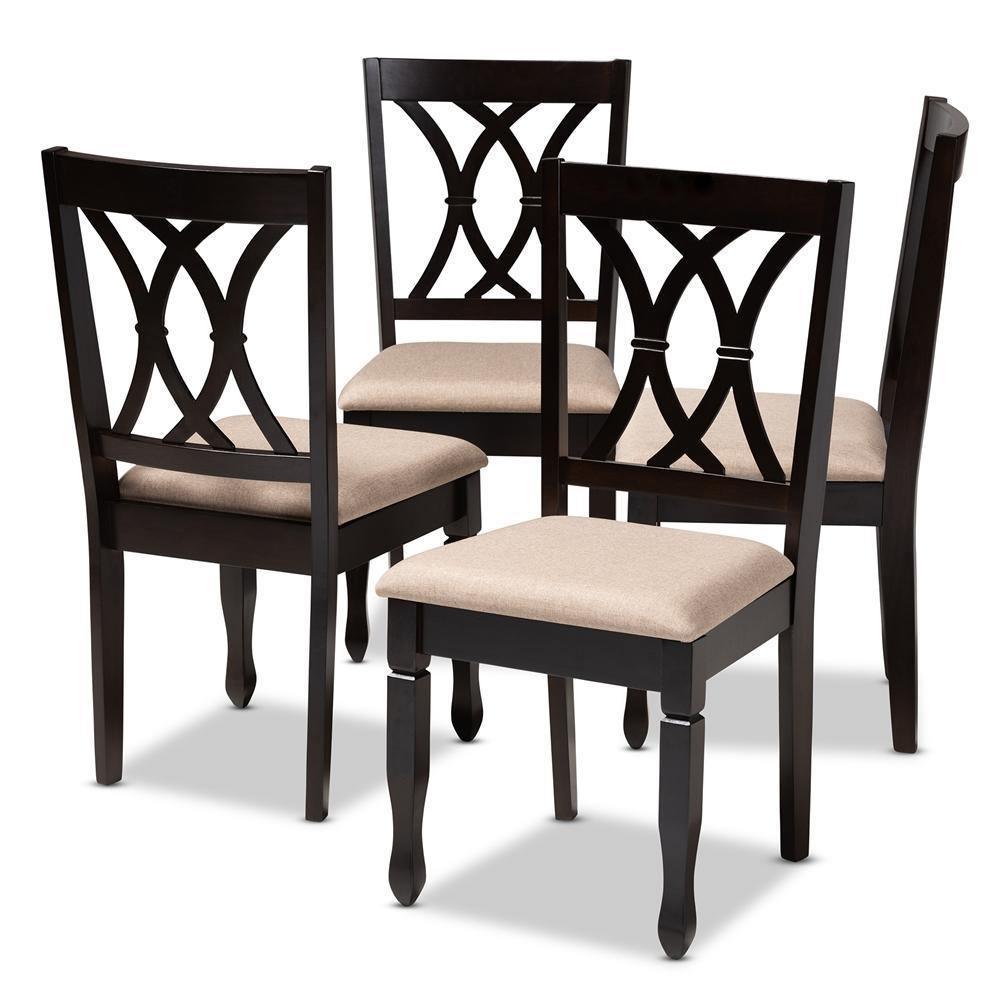 Reneau Modern and Contemporary Sand Fabric Upholstered Espresso Brown Finished Wood Dining Chair Set of 4 FredCo