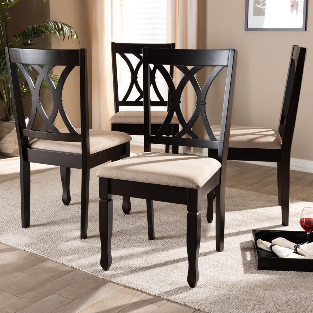 Reneau Modern and Contemporary Sand Fabric Upholstered Espresso Brown Finished Wood Dining Chair Set of 4 FredCo