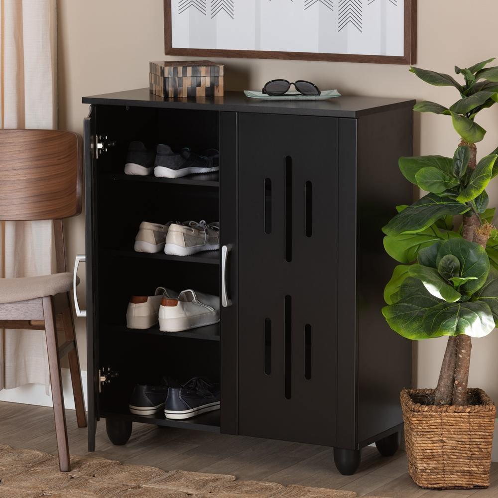 Renley Modern and Contemporary Espresso Brown Finished Wood 2-Door Shoe Storage Cabinet FredCo