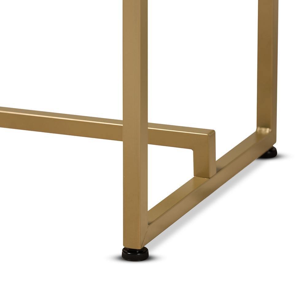Renzo Modern and Contemporary Brushed Gold Finished Metal Console Table with Faux Marble Tabletop FredCo