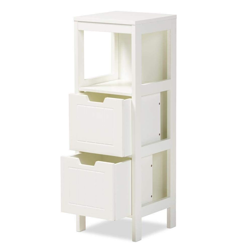 Reuben Cottage and Farmhouse White Finished 2-Drawer Wood Storage Cabinet FredCo