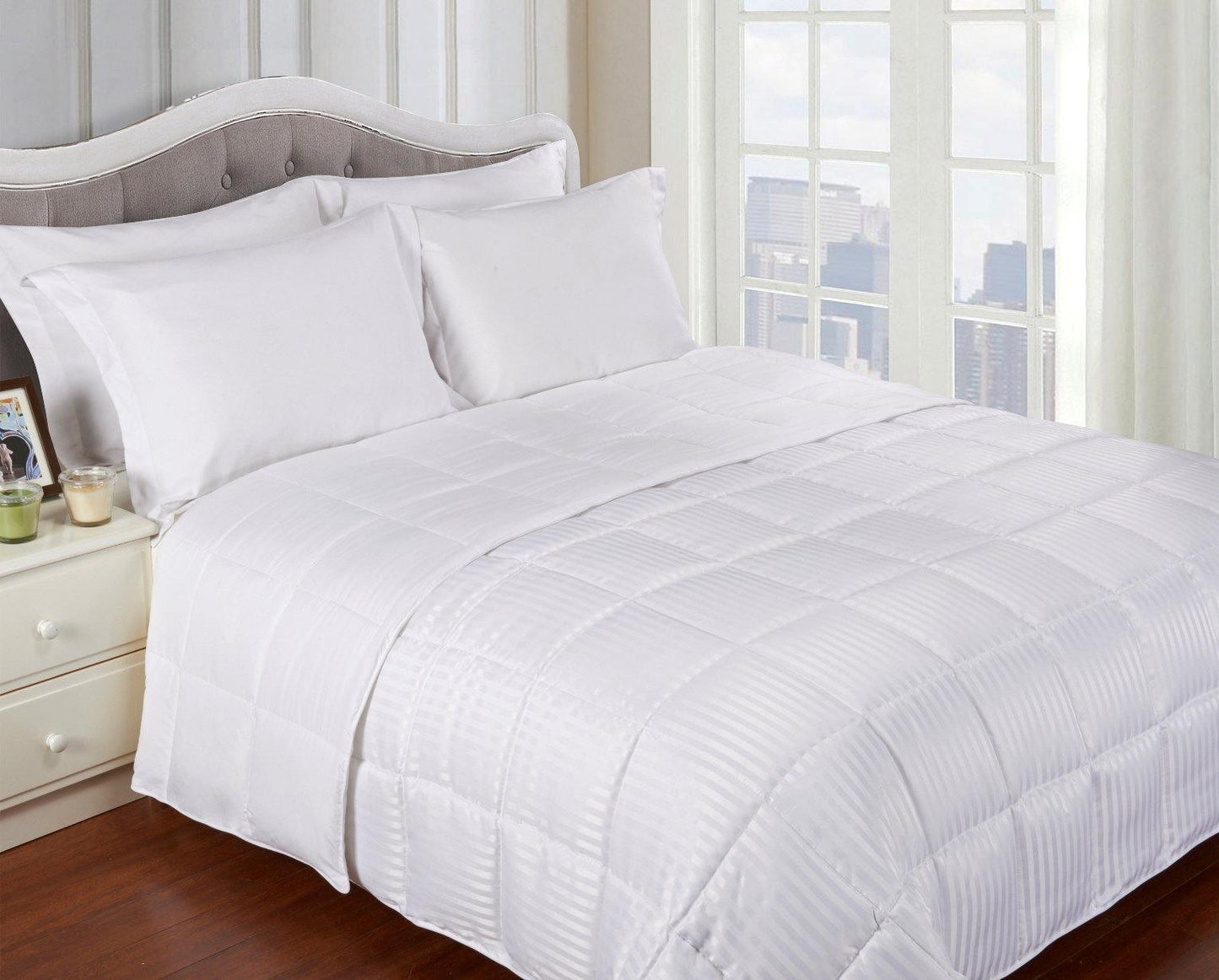 Reversible Solid and Stripes Lightweight Microfiber Comforter Blanket FredCo