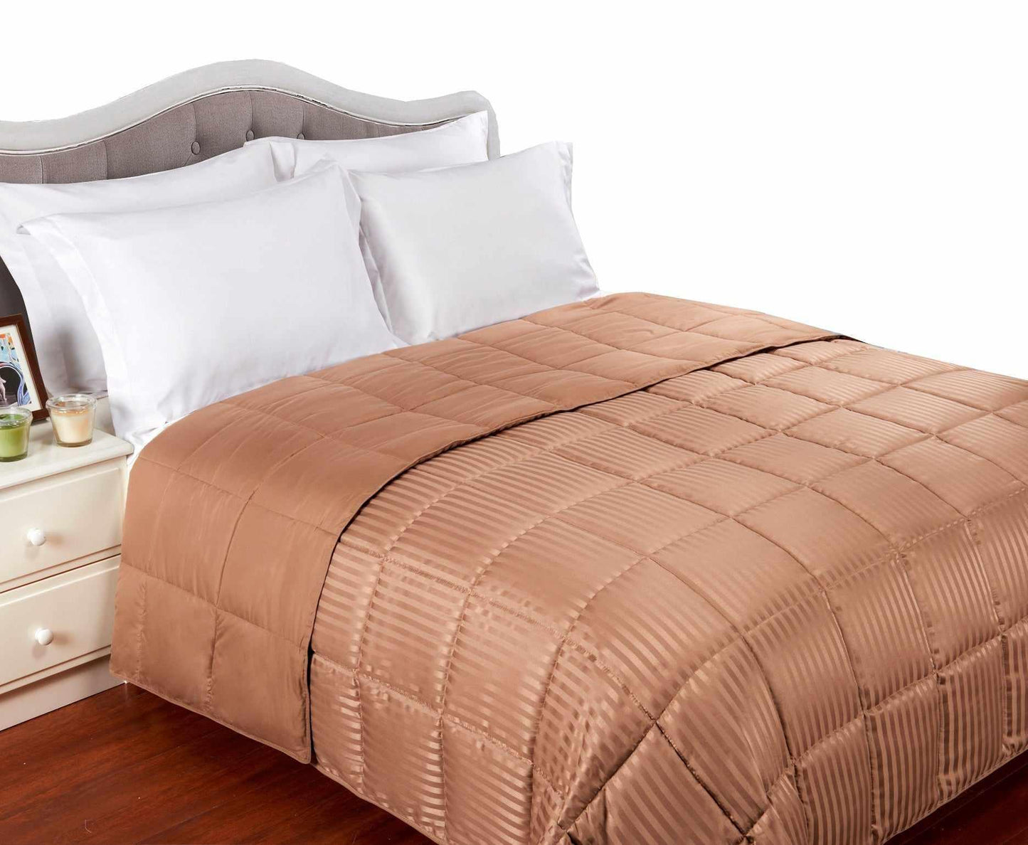 Reversible Solid and Stripes Lightweight Microfiber Comforter Blanket FredCo