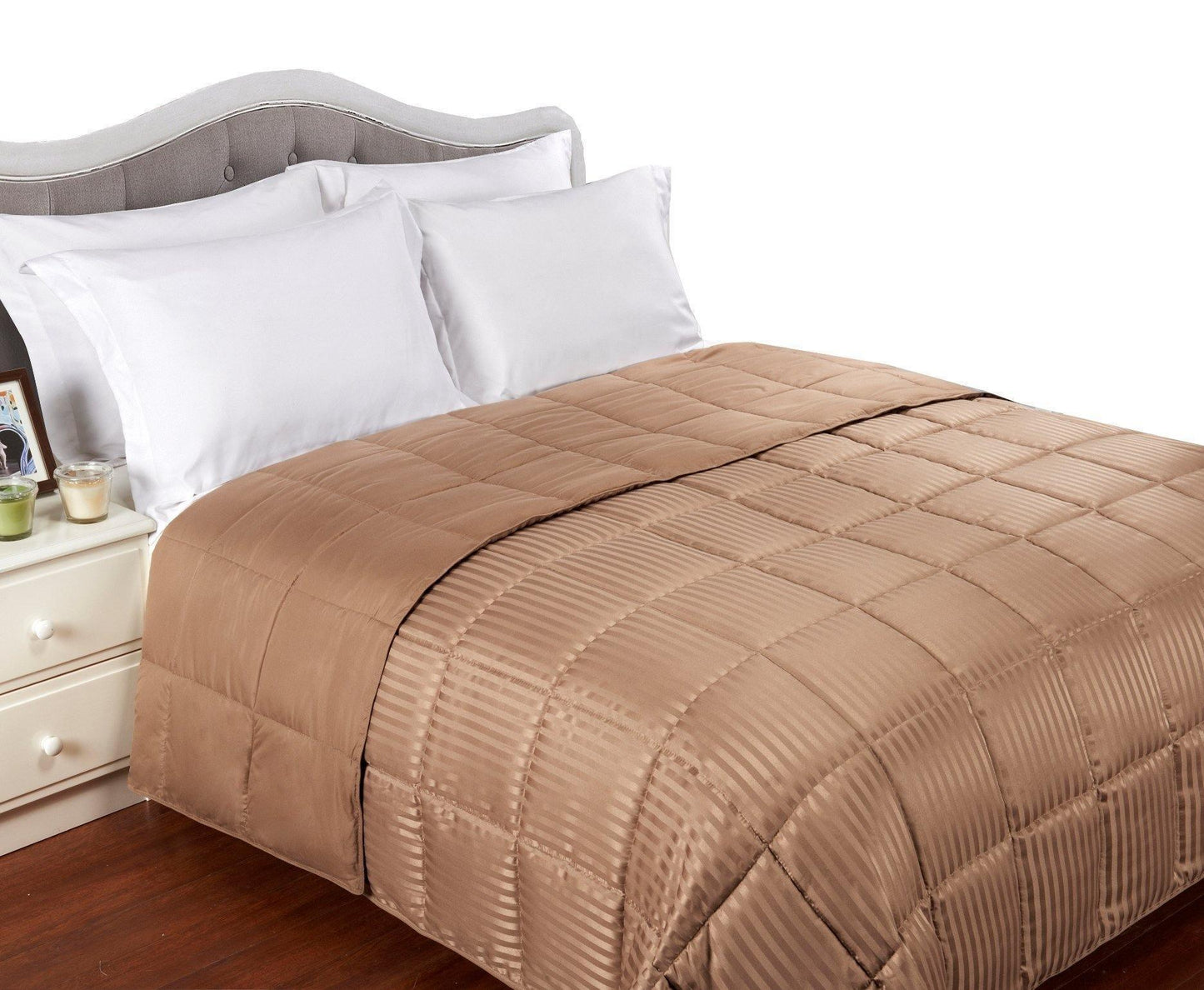 Reversible Solid and Stripes Lightweight Microfiber Comforter Blanket FredCo