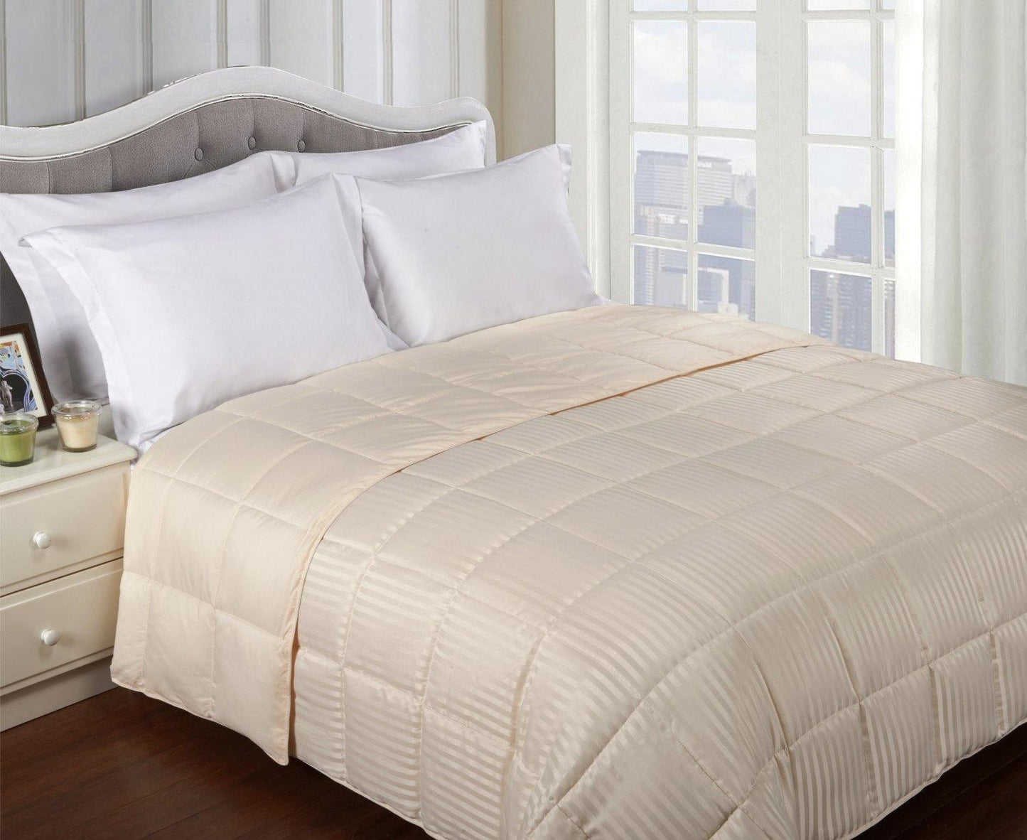 Reversible Solid and Stripes Lightweight Microfiber Comforter Blanket FredCo