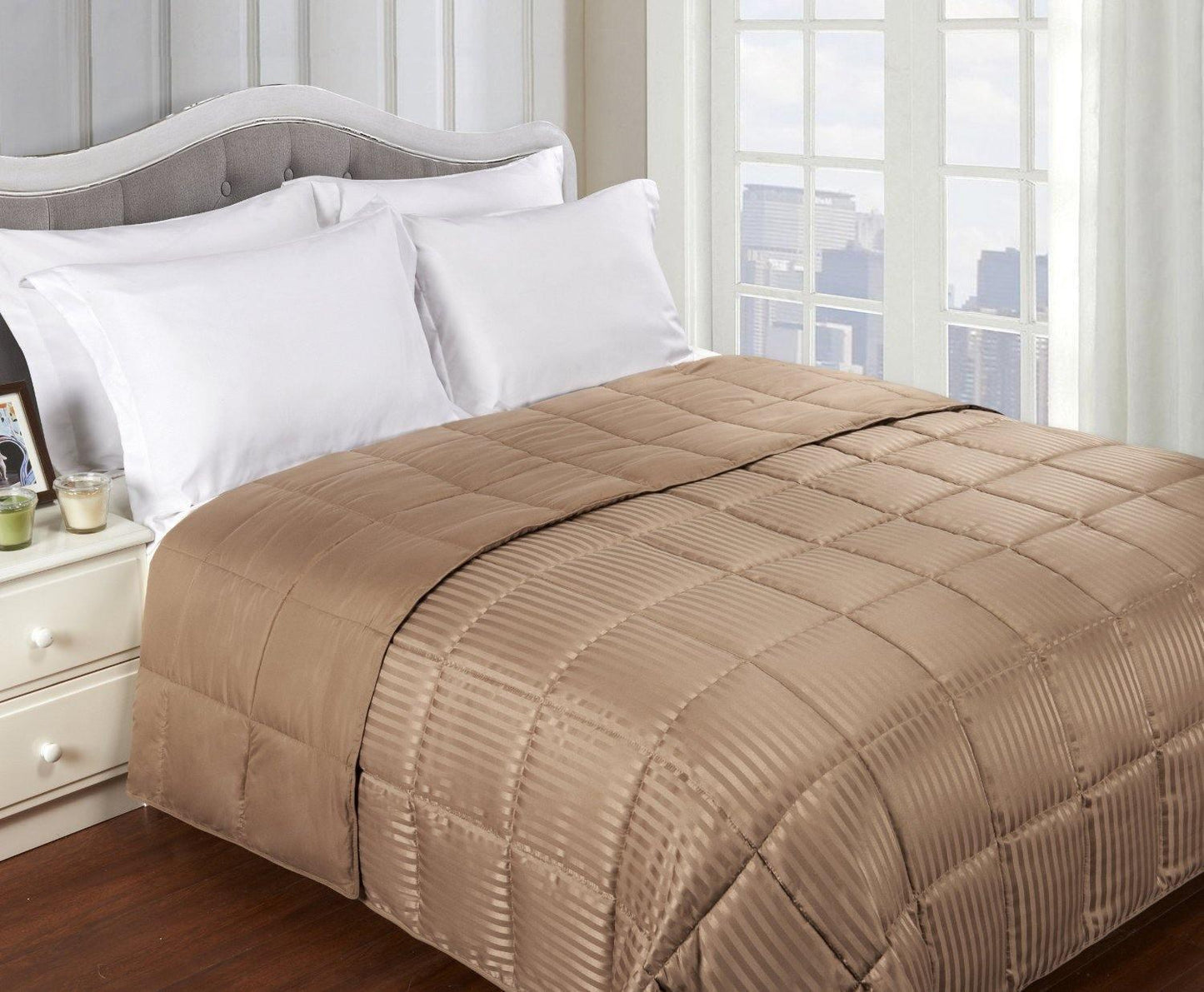 Reversible Solid and Stripes Lightweight Microfiber Comforter Blanket FredCo