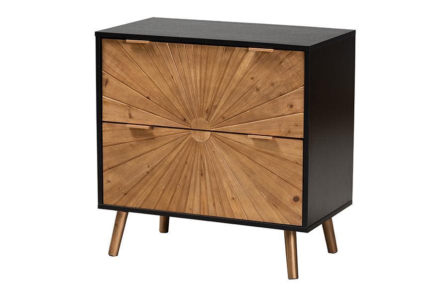 Richardson Mid-Century Transitional Two-Tone Black and Natural Brown Finished Wood 2-Drawer Storage Cabinet FredCo
