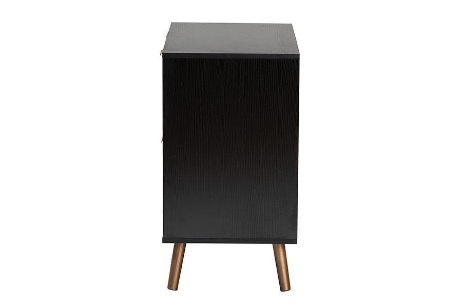 Richardson Mid-Century Transitional Two-Tone Black and Natural Brown Finished Wood 2-Drawer Storage Cabinet FredCo